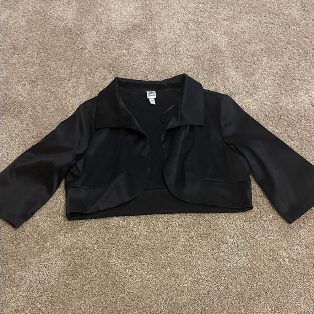 Signature by Sangria Black Satin Cropped Bolero Jacket